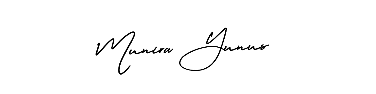 The best way (AmerikaSignatureDemo-Regular) to make a short signature is to pick only two or three words in your name. The name Munira Yunus include a total of six letters. For converting this name. Munira Yunus signature style 3 images and pictures png