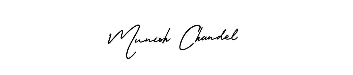 You should practise on your own different ways (AmerikaSignatureDemo-Regular) to write your name (Munish Chandel) in signature. don't let someone else do it for you. Munish Chandel signature style 3 images and pictures png