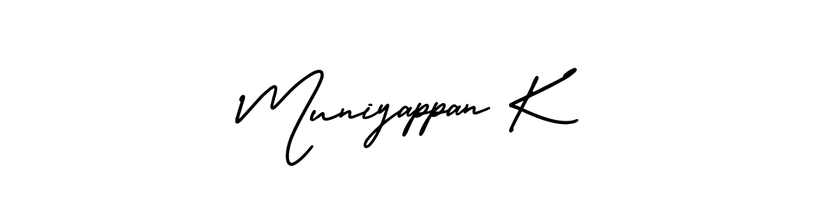 Use a signature maker to create a handwritten signature online. With this signature software, you can design (AmerikaSignatureDemo-Regular) your own signature for name Muniyappan K. Muniyappan K signature style 3 images and pictures png