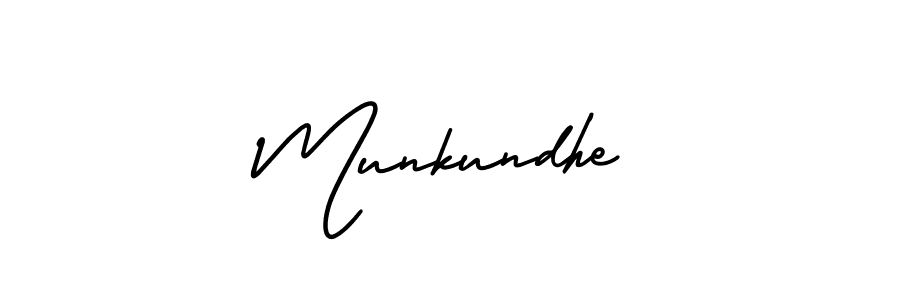 The best way (AmerikaSignatureDemo-Regular) to make a short signature is to pick only two or three words in your name. The name Munkundhe include a total of six letters. For converting this name. Munkundhe signature style 3 images and pictures png