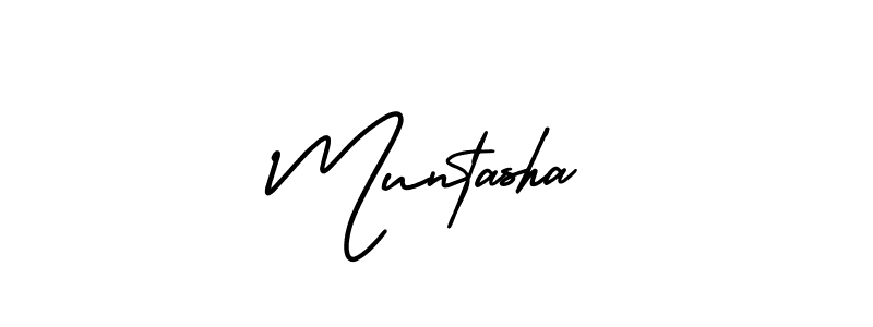 The best way (AmerikaSignatureDemo-Regular) to make a short signature is to pick only two or three words in your name. The name Muntasha include a total of six letters. For converting this name. Muntasha signature style 3 images and pictures png