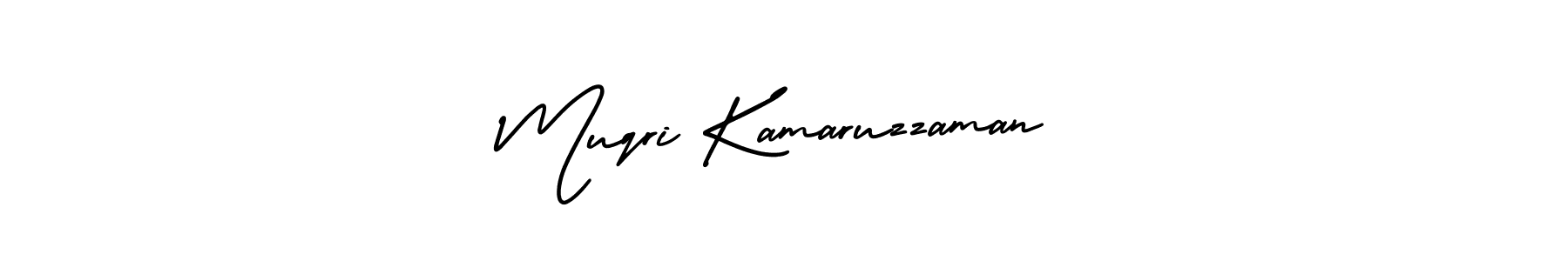 The best way (AmerikaSignatureDemo-Regular) to make a short signature is to pick only two or three words in your name. The name Muqri Kamaruzzaman include a total of six letters. For converting this name. Muqri Kamaruzzaman signature style 3 images and pictures png