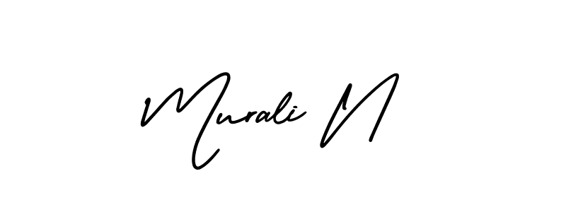 You should practise on your own different ways (AmerikaSignatureDemo-Regular) to write your name (Murali N) in signature. don't let someone else do it for you. Murali N signature style 3 images and pictures png
