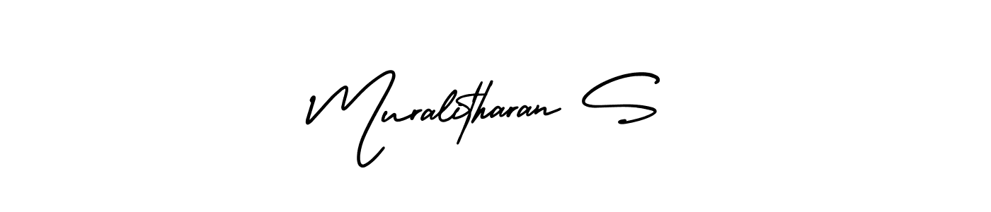You should practise on your own different ways (AmerikaSignatureDemo-Regular) to write your name (Muralitharan S) in signature. don't let someone else do it for you. Muralitharan S signature style 3 images and pictures png