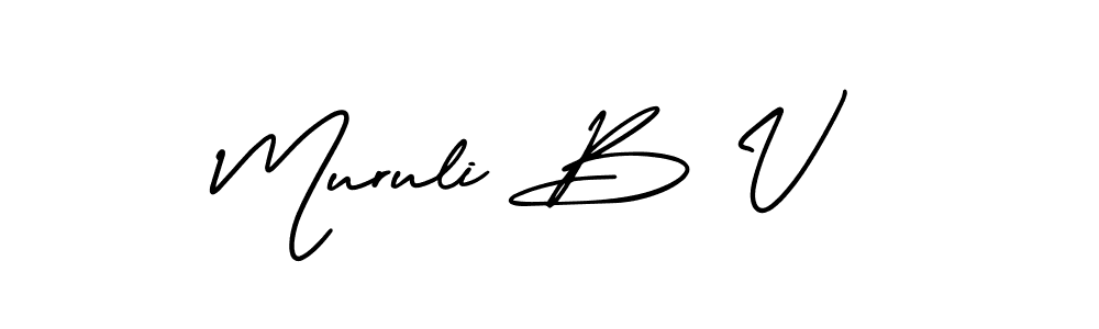 You should practise on your own different ways (AmerikaSignatureDemo-Regular) to write your name (Muruli B V) in signature. don't let someone else do it for you. Muruli B V signature style 3 images and pictures png