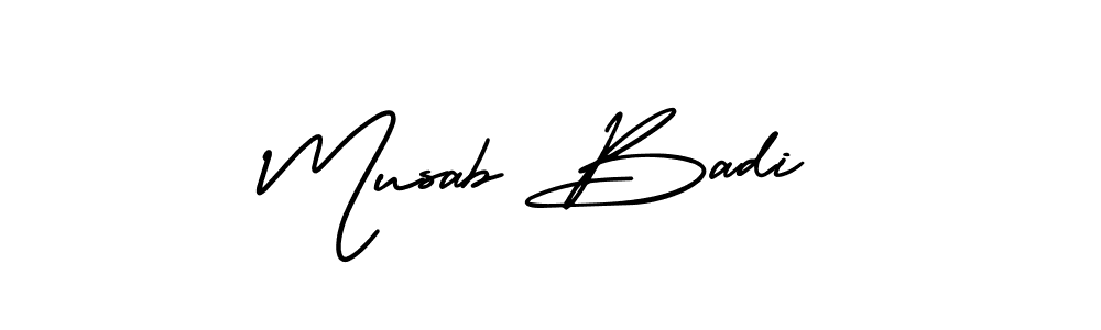 Musab Badi stylish signature style. Best Handwritten Sign (AmerikaSignatureDemo-Regular) for my name. Handwritten Signature Collection Ideas for my name Musab Badi. Musab Badi signature style 3 images and pictures png