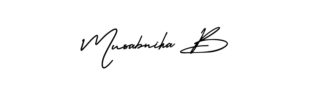 Musabniha B stylish signature style. Best Handwritten Sign (AmerikaSignatureDemo-Regular) for my name. Handwritten Signature Collection Ideas for my name Musabniha B. Musabniha B signature style 3 images and pictures png