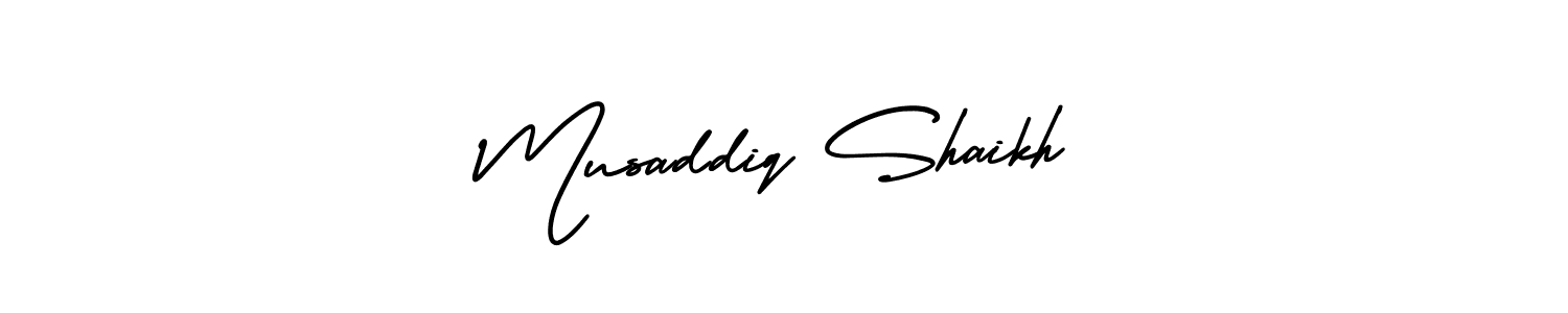 The best way (AmerikaSignatureDemo-Regular) to make a short signature is to pick only two or three words in your name. The name Musaddiq Shaikh include a total of six letters. For converting this name. Musaddiq Shaikh signature style 3 images and pictures png