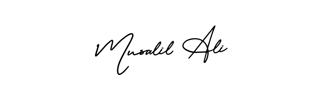 Similarly AmerikaSignatureDemo-Regular is the best handwritten signature design. Signature creator online .You can use it as an online autograph creator for name Musalil Ali. Musalil Ali signature style 3 images and pictures png