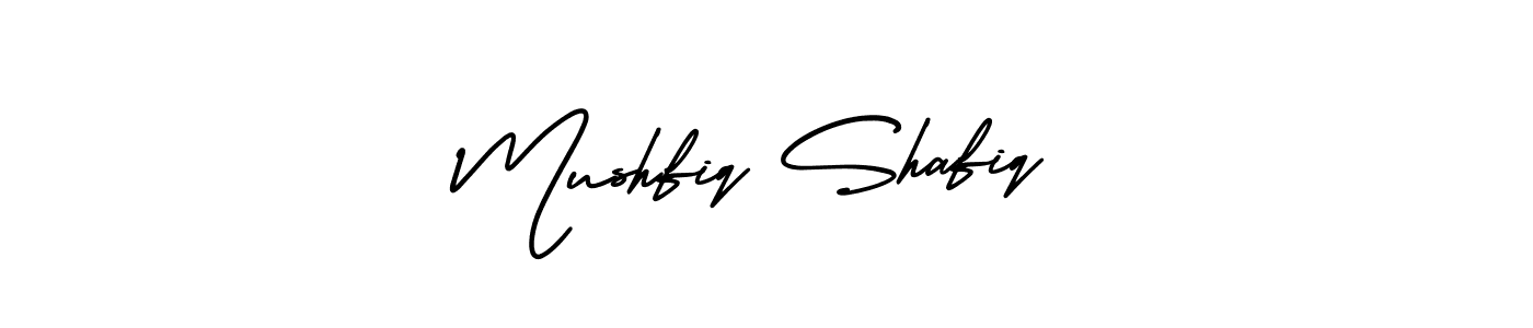 This is the best signature style for the Mushfiq Shafiq name. Also you like these signature font (AmerikaSignatureDemo-Regular). Mix name signature. Mushfiq Shafiq signature style 3 images and pictures png