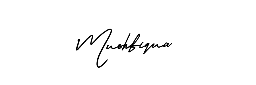 This is the best signature style for the Mushfiqua name. Also you like these signature font (AmerikaSignatureDemo-Regular). Mix name signature. Mushfiqua signature style 3 images and pictures png