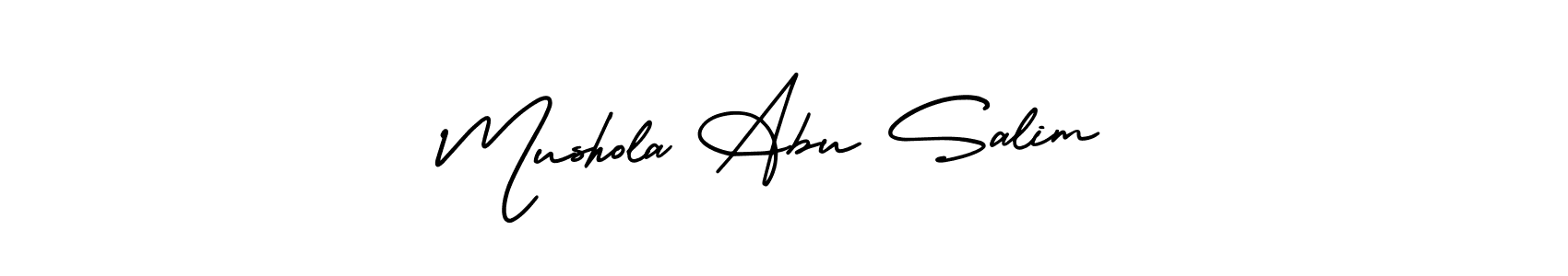 It looks lik you need a new signature style for name Mushola Abu Salim. Design unique handwritten (AmerikaSignatureDemo-Regular) signature with our free signature maker in just a few clicks. Mushola Abu Salim signature style 3 images and pictures png