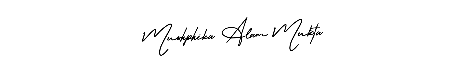 You should practise on your own different ways (AmerikaSignatureDemo-Regular) to write your name (Mushphika Alam Mukta) in signature. don't let someone else do it for you. Mushphika Alam Mukta signature style 3 images and pictures png