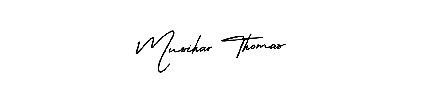 You should practise on your own different ways (AmerikaSignatureDemo-Regular) to write your name (Musihar Thomas) in signature. don't let someone else do it for you. Musihar Thomas signature style 3 images and pictures png