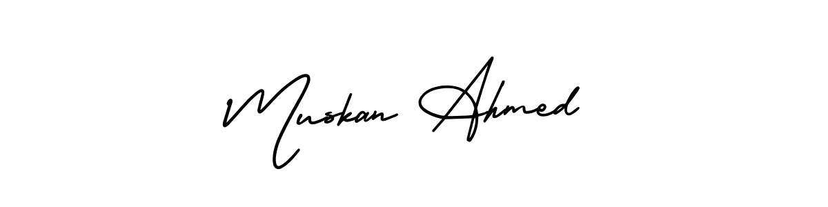 This is the best signature style for the Muskan Ahmed name. Also you like these signature font (AmerikaSignatureDemo-Regular). Mix name signature. Muskan Ahmed signature style 3 images and pictures png