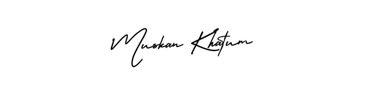 You should practise on your own different ways (AmerikaSignatureDemo-Regular) to write your name (Muskan Khatum) in signature. don't let someone else do it for you. Muskan Khatum signature style 3 images and pictures png