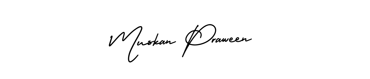 Muskan Praween stylish signature style. Best Handwritten Sign (AmerikaSignatureDemo-Regular) for my name. Handwritten Signature Collection Ideas for my name Muskan Praween. Muskan Praween signature style 3 images and pictures png
