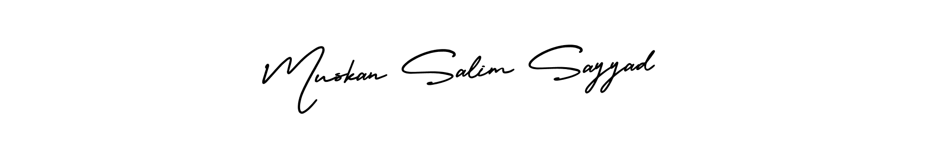 The best way (AmerikaSignatureDemo-Regular) to make a short signature is to pick only two or three words in your name. The name Muskan Salim Sayyad include a total of six letters. For converting this name. Muskan Salim Sayyad signature style 3 images and pictures png