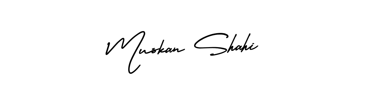 It looks lik you need a new signature style for name Muskan Shahi. Design unique handwritten (AmerikaSignatureDemo-Regular) signature with our free signature maker in just a few clicks. Muskan Shahi signature style 3 images and pictures png