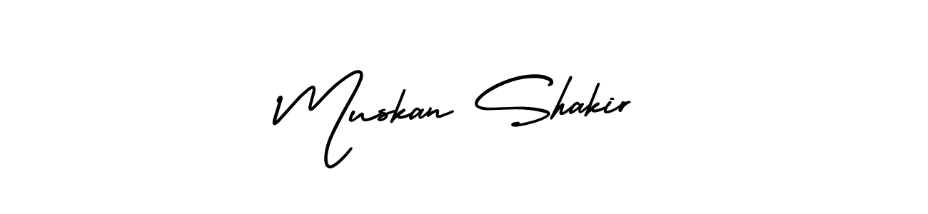 This is the best signature style for the Muskan Shakir name. Also you like these signature font (AmerikaSignatureDemo-Regular). Mix name signature. Muskan Shakir signature style 3 images and pictures png