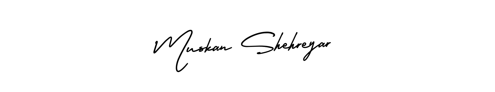 Make a beautiful signature design for name Muskan Shehreyar. With this signature (AmerikaSignatureDemo-Regular) style, you can create a handwritten signature for free. Muskan Shehreyar signature style 3 images and pictures png