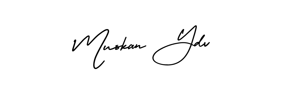 You should practise on your own different ways (AmerikaSignatureDemo-Regular) to write your name (Muskan Ydv) in signature. don't let someone else do it for you. Muskan Ydv signature style 3 images and pictures png