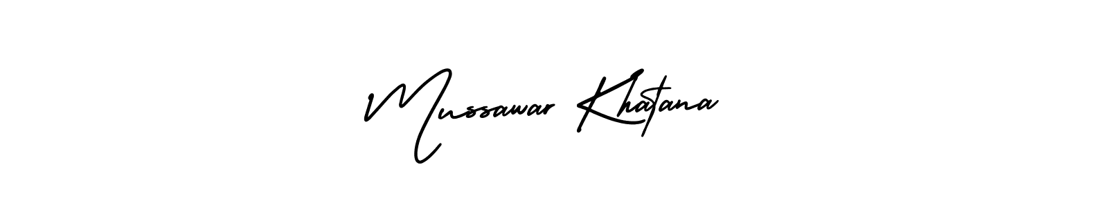 You should practise on your own different ways (AmerikaSignatureDemo-Regular) to write your name (Mussawar Khatana) in signature. don't let someone else do it for you. Mussawar Khatana signature style 3 images and pictures png