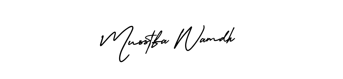 You should practise on your own different ways (AmerikaSignatureDemo-Regular) to write your name (Musstfa Wamdh) in signature. don't let someone else do it for you. Musstfa Wamdh signature style 3 images and pictures png