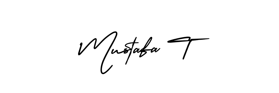How to make Mustafa T name signature. Use AmerikaSignatureDemo-Regular style for creating short signs online. This is the latest handwritten sign. Mustafa T signature style 3 images and pictures png