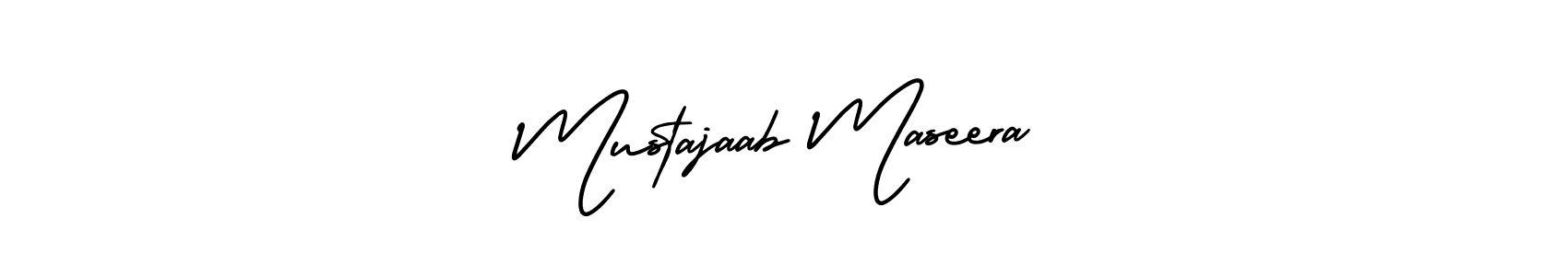You should practise on your own different ways (AmerikaSignatureDemo-Regular) to write your name (Mustajaab Maseera) in signature. don't let someone else do it for you. Mustajaab Maseera signature style 3 images and pictures png