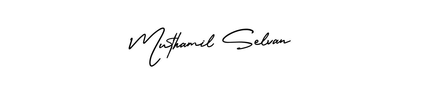 Also You can easily find your signature by using the search form. We will create Muthamil Selvan name handwritten signature images for you free of cost using AmerikaSignatureDemo-Regular sign style. Muthamil Selvan signature style 3 images and pictures png