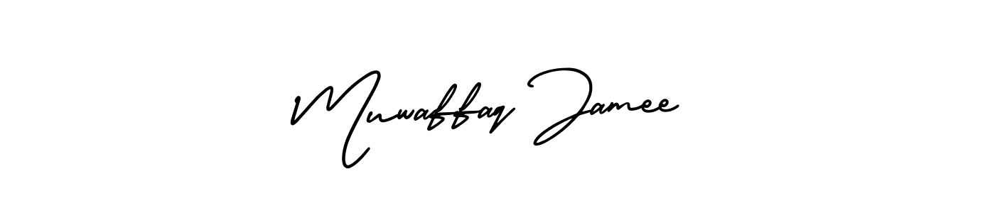 This is the best signature style for the Muwaffaq Jamee name. Also you like these signature font (AmerikaSignatureDemo-Regular). Mix name signature. Muwaffaq Jamee signature style 3 images and pictures png