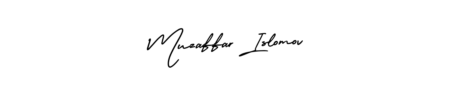 The best way (AmerikaSignatureDemo-Regular) to make a short signature is to pick only two or three words in your name. The name Muzaffar Islomov include a total of six letters. For converting this name. Muzaffar Islomov signature style 3 images and pictures png