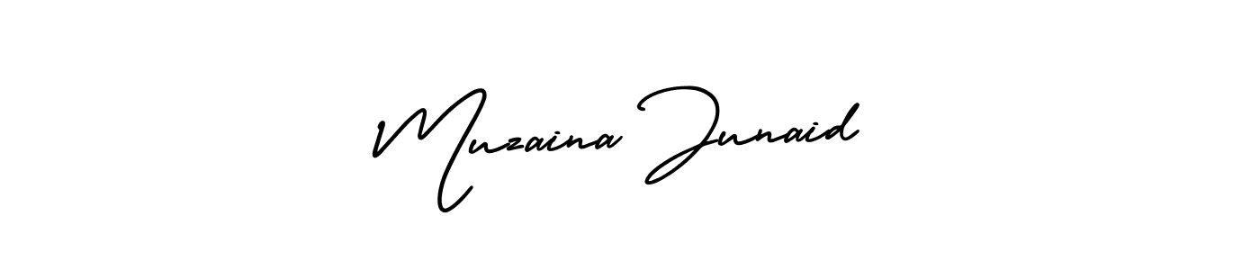 if you are searching for the best signature style for your name Muzaina Junaid. so please give up your signature search. here we have designed multiple signature styles  using AmerikaSignatureDemo-Regular. Muzaina Junaid signature style 3 images and pictures png