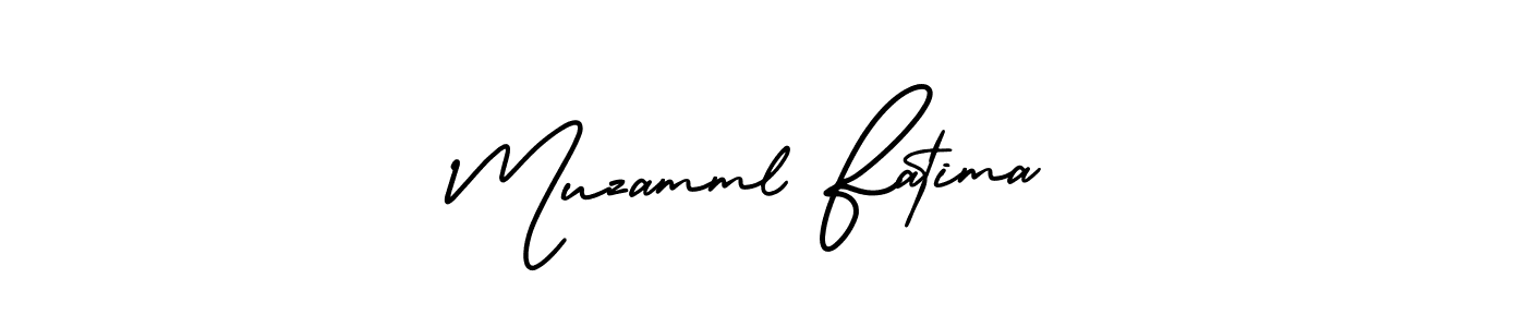 You should practise on your own different ways (AmerikaSignatureDemo-Regular) to write your name (Muzamml Fatima) in signature. don't let someone else do it for you. Muzamml Fatima signature style 3 images and pictures png