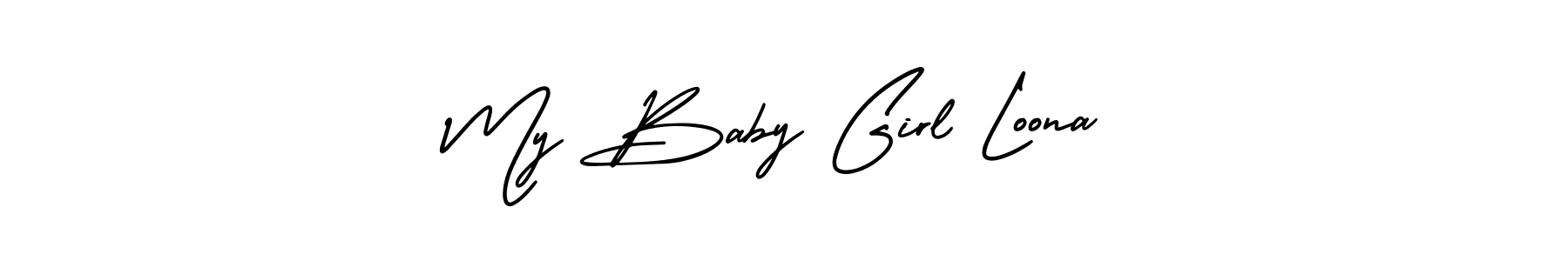 This is the best signature style for the My Baby Girl Loona name. Also you like these signature font (AmerikaSignatureDemo-Regular). Mix name signature. My Baby Girl Loona signature style 3 images and pictures png