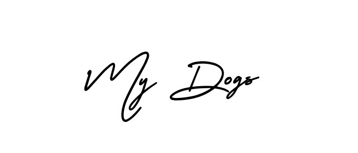 You should practise on your own different ways (AmerikaSignatureDemo-Regular) to write your name (My Dogs) in signature. don't let someone else do it for you. My Dogs signature style 3 images and pictures png