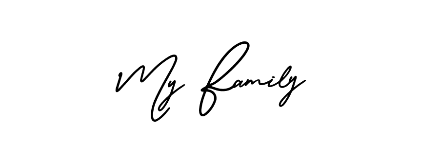 You should practise on your own different ways (AmerikaSignatureDemo-Regular) to write your name (My Family) in signature. don't let someone else do it for you. My Family signature style 3 images and pictures png