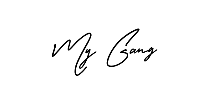 You should practise on your own different ways (AmerikaSignatureDemo-Regular) to write your name (My Gang) in signature. don't let someone else do it for you. My Gang signature style 3 images and pictures png