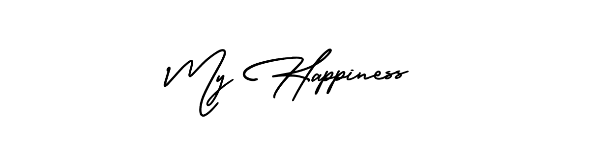 The best way (AmerikaSignatureDemo-Regular) to make a short signature is to pick only two or three words in your name. The name My Happiness include a total of six letters. For converting this name. My Happiness signature style 3 images and pictures png