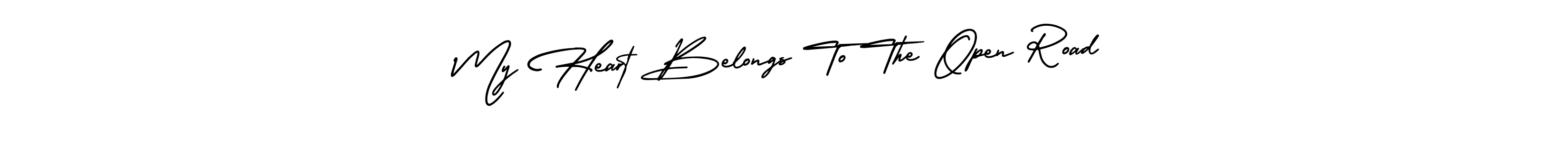 You should practise on your own different ways (AmerikaSignatureDemo-Regular) to write your name (My Heart Belongs To The Open Road) in signature. don't let someone else do it for you. My Heart Belongs To The Open Road signature style 3 images and pictures png