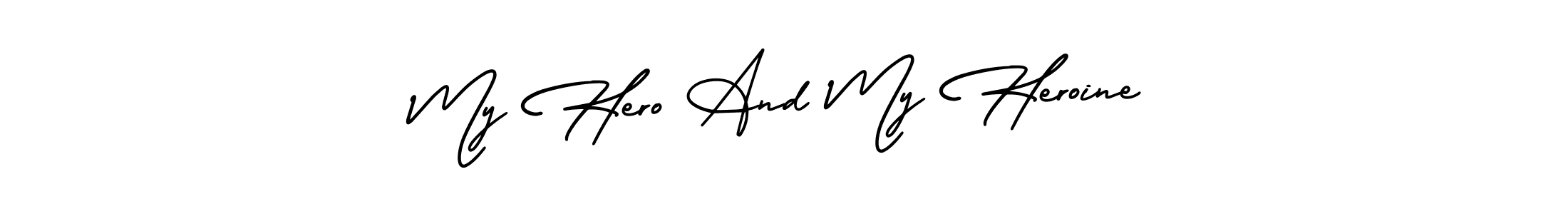 Also You can easily find your signature by using the search form. We will create My Hero And My Heroine name handwritten signature images for you free of cost using AmerikaSignatureDemo-Regular sign style. My Hero And My Heroine signature style 3 images and pictures png
