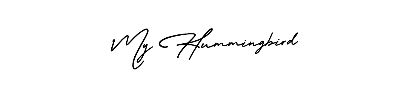 The best way (AmerikaSignatureDemo-Regular) to make a short signature is to pick only two or three words in your name. The name My Hummingbird include a total of six letters. For converting this name. My Hummingbird signature style 3 images and pictures png