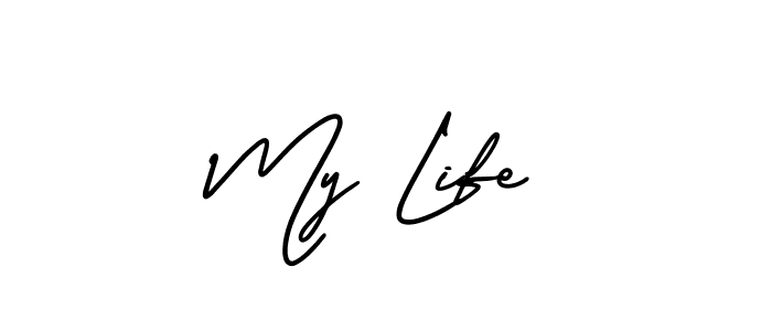 You should practise on your own different ways (AmerikaSignatureDemo-Regular) to write your name (My Life) in signature. don't let someone else do it for you. My Life signature style 3 images and pictures png