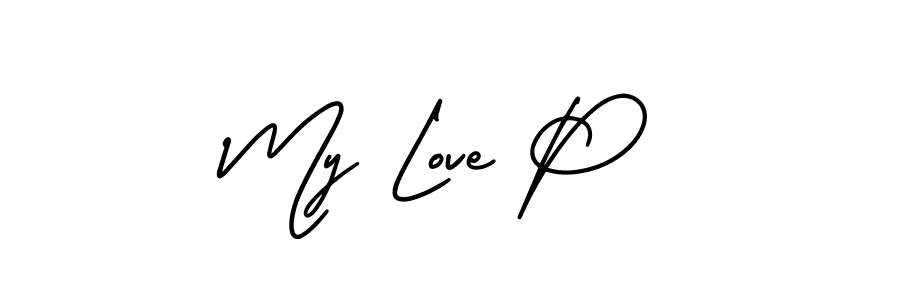 You should practise on your own different ways (AmerikaSignatureDemo-Regular) to write your name (My Love P) in signature. don't let someone else do it for you. My Love P signature style 3 images and pictures png