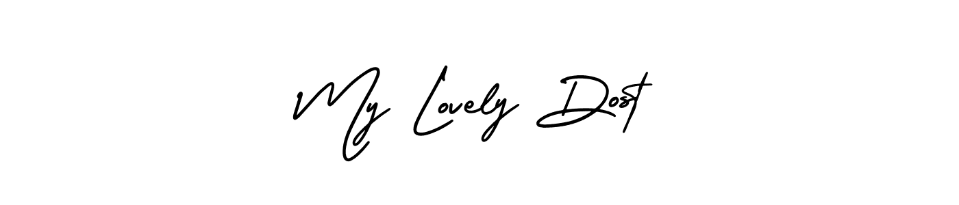 The best way (AmerikaSignatureDemo-Regular) to make a short signature is to pick only two or three words in your name. The name My Lovely Dost include a total of six letters. For converting this name. My Lovely Dost signature style 3 images and pictures png