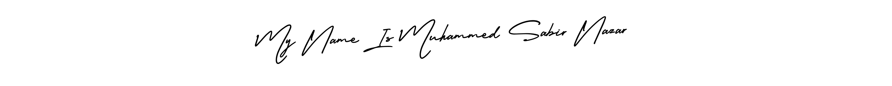 You should practise on your own different ways (AmerikaSignatureDemo-Regular) to write your name (My Name Is Muhammed Sabir Nazar) in signature. don't let someone else do it for you. My Name Is Muhammed Sabir Nazar signature style 3 images and pictures png