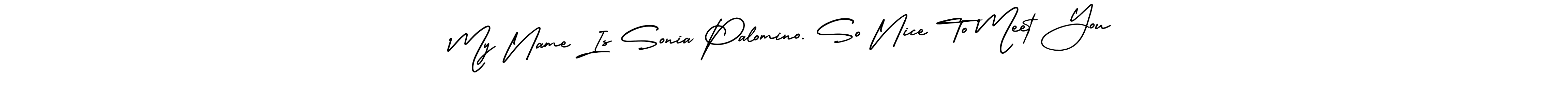 You should practise on your own different ways (AmerikaSignatureDemo-Regular) to write your name (My Name Is Sonia Palomino. So Nice To Meet You) in signature. don't let someone else do it for you. My Name Is Sonia Palomino. So Nice To Meet You signature style 3 images and pictures png