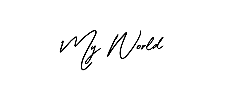 You should practise on your own different ways (AmerikaSignatureDemo-Regular) to write your name (My World) in signature. don't let someone else do it for you. My World signature style 3 images and pictures png