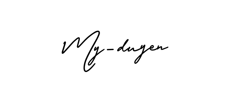 How to make My-duyen name signature. Use AmerikaSignatureDemo-Regular style for creating short signs online. This is the latest handwritten sign. My-duyen signature style 3 images and pictures png
